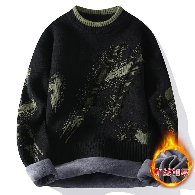New Fashion Men Streetwear Knitted Sweaters Man Outwear Loose Casual O-neck Pullovers Sweaters Male Fleece Winter Clothing 4XL.