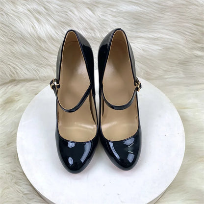 Round Toe Stiletto Shoes For Women Black Mary Jane Shoes 10CM 12CM Thin High Heels Spring Autumn Buckle Strap Fashion Sexy Pumps.