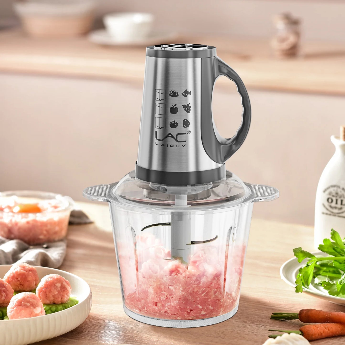 2.5L Electric Meat Grinder 3 Speed 300W Food Chopper Blender, Stainless Steel Vegetable Nut Bean Crusher Processor For Kitchen.