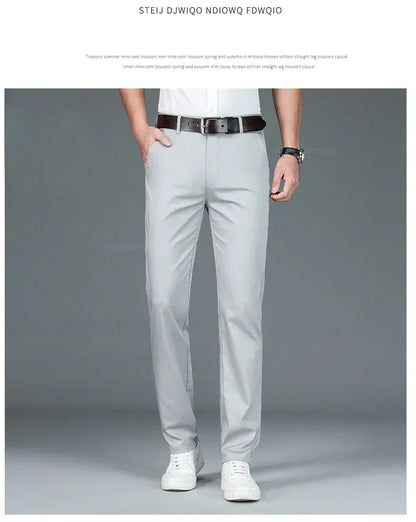 Summer New Men's Bamboo Fiber Slim Business Casual Pants Fashion Classic Breathable Designer Formal Long Trouser Male Clothing.
