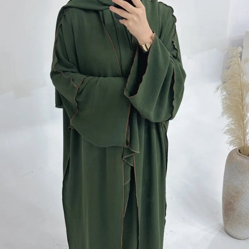Muslim Abaya3 Pieces Dress for Women Arab Plain Hijab Ramadan Islamic.