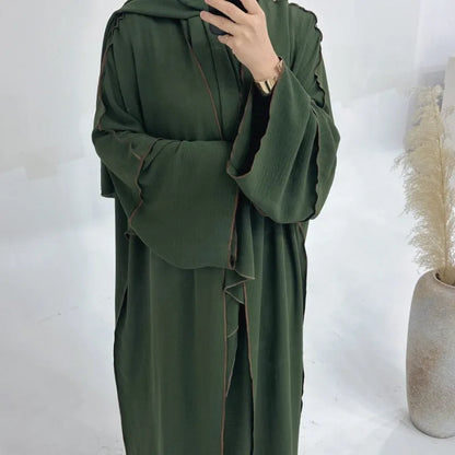 Muslim Abaya3 Pieces Dress for Women Arab Plain Hijab Ramadan Islamic.