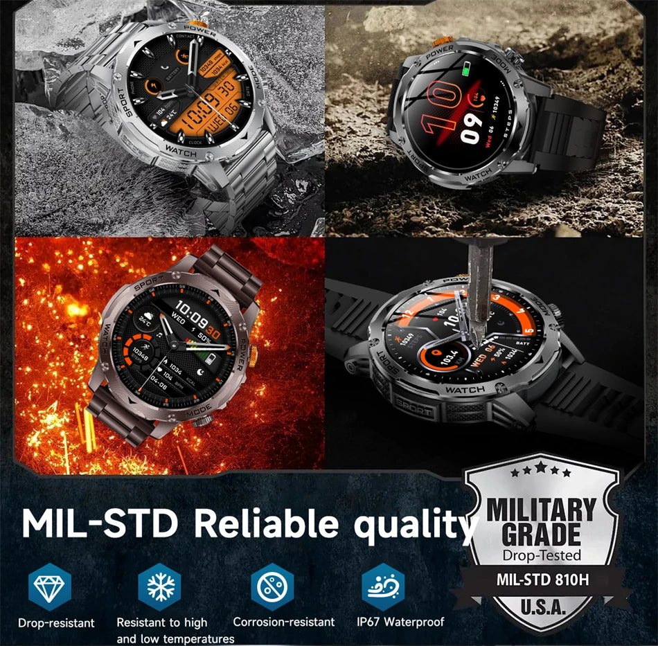 LIGE 2025 New For HUAWEI Xiaomi 1000mah AMOLED Smart Watch Men Sports Fitness LED Flashlight 3ATM Waterproof BT Call Smartwatch.