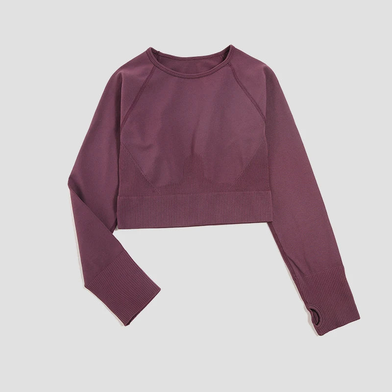 Women's Shirt Seamless Crop Top Fitness Shirts Long Sleeve Sports Top Woman Yoga Tops Activewear With Thumb Hole Sportswear