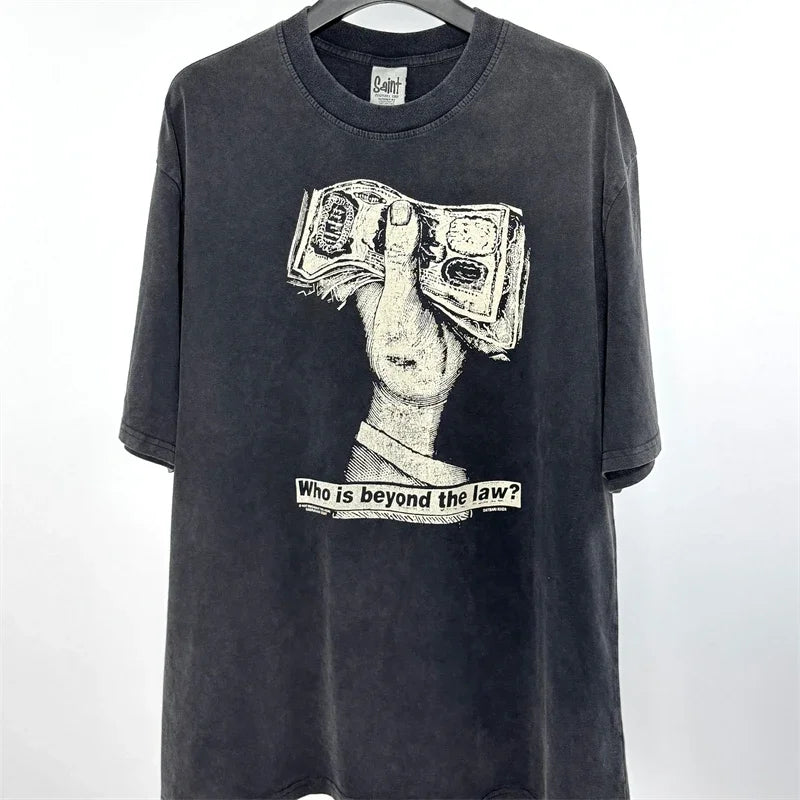 SAINT Vintage NIN Nine-inch Nail T-Shirts Best Quality Vintage Washed T Shirt Tee Tops