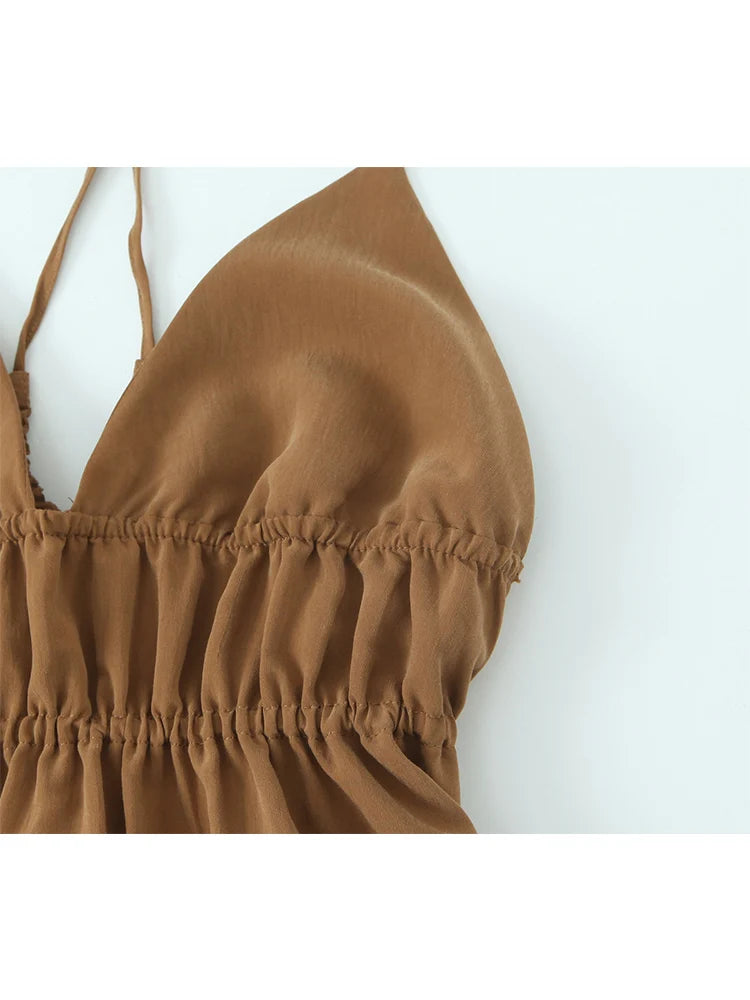 TFMLN Frauen Retro Sling Kleid Für Frauen Elegante Ärmellose V-ausschnitt Backless Mixi Kleid Dame EINE Linie Fashion Club Party Langes Kleid.