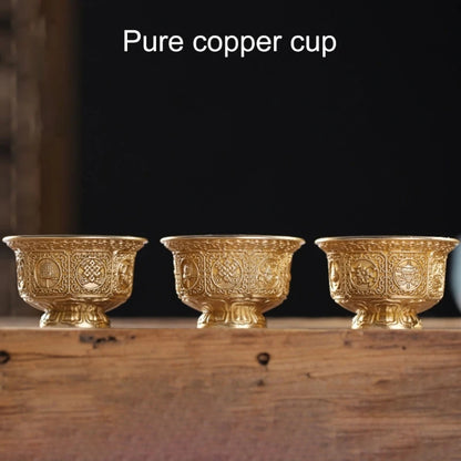 Tibetan Eight Auspicious Symbols Offering Bowl Holy Water Cup for Buddhist Ritual Buddhas Home Decoration 37JD.