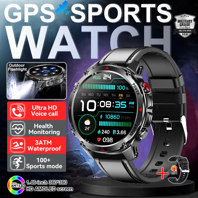 New Outdoors Military GPS Sports Smart Watch Women Dual-Band GNSS Compass Altimeter 3ATM Waterproof BluetoothCall Smartwatch Men