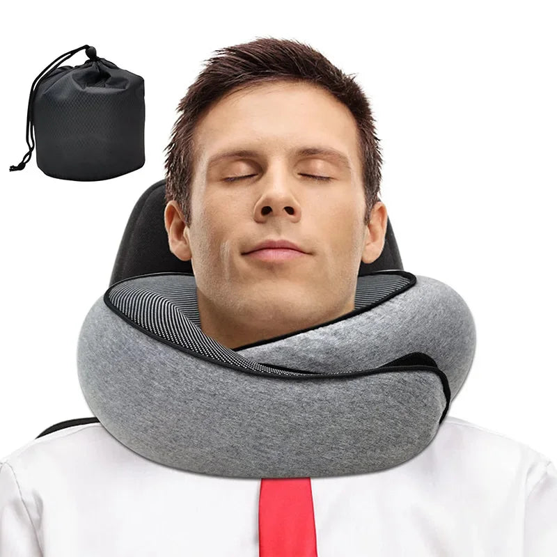 Travel Neck Pillow Memory Foam U-shaped Pillow Snail Style Travel Neck Support Portable Adjustable Soft Noon Break Sleep Pillows.