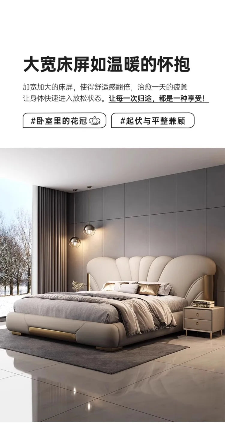 Luxuriöses Hauptschlafzimmer, Doppelbett, King-Size-Bett, weiche Tasche, Rückenlehne, 150 x 200 cm, Hochzeitsbett, Untergestell in voller Größe, beleuchtet 2ingan-Möbel