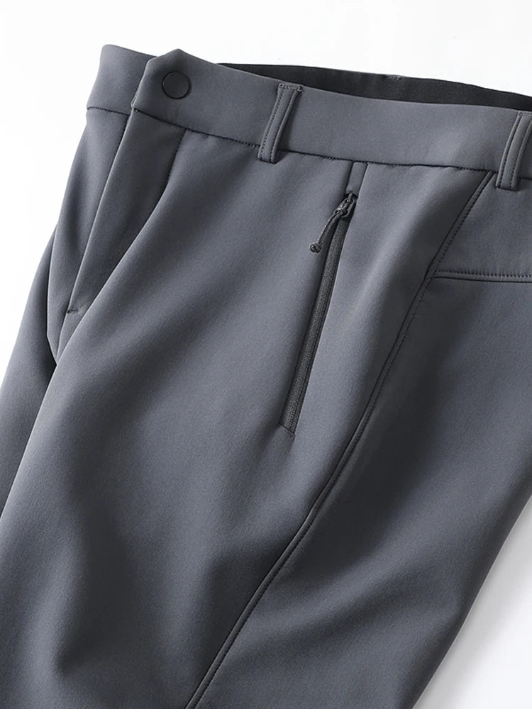 Men's Performance Casual Pants Fleece Lined Outdoors Waterproof Windproof Warm Trousers Business Travel Golf Stretch Pants.