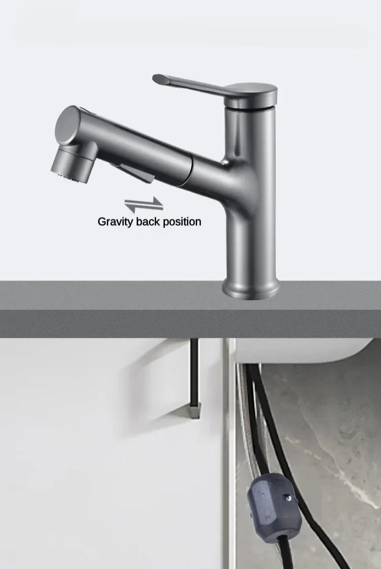 Single Handle Dual Hole Hot Cold Brass Washbasin Faucet 3 Function Stream Sprayer Pull Out Basin Sink Mixer Tap for Bathroom