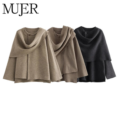 MUJER Plüsch-Wintermäntel für Damen, asymmetrischer Schal, Halbsaison-Jacke für Damen, Parkas, langärmelig, gepolsterter Mantel, Damenjacke