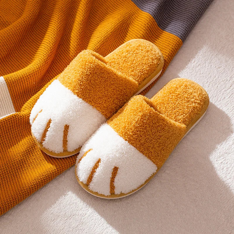 Evshine Cat Paw Warm Slippers For Women Winter Plush House Slippers Cute Fashion Fur Slippers Couple Indoor Bedroom Fuzzy Shoes.