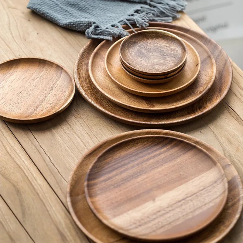 Wooden Trays Round Storage Plate SolidWood Coffee cup Mat KitchenDecorative Plate Fruit Bread TablewareHome Decoration.
