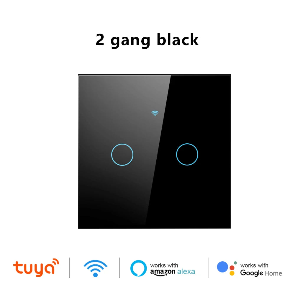Tuya Wifi Smart Touch Licht EU Schalter Drahtlose Fernbedienung LED Licht Schalter Kein Neutralleiter Erforderlich 1-4 Gang Alexa Google Hause