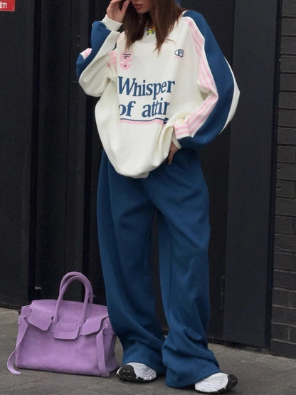 European American 2025, Neuankömmling Damen-Anzug-Set, hochwertiger Herbst- und Winter-Hoodie mit Farbblock-Hose, zweiteiliges Outfit