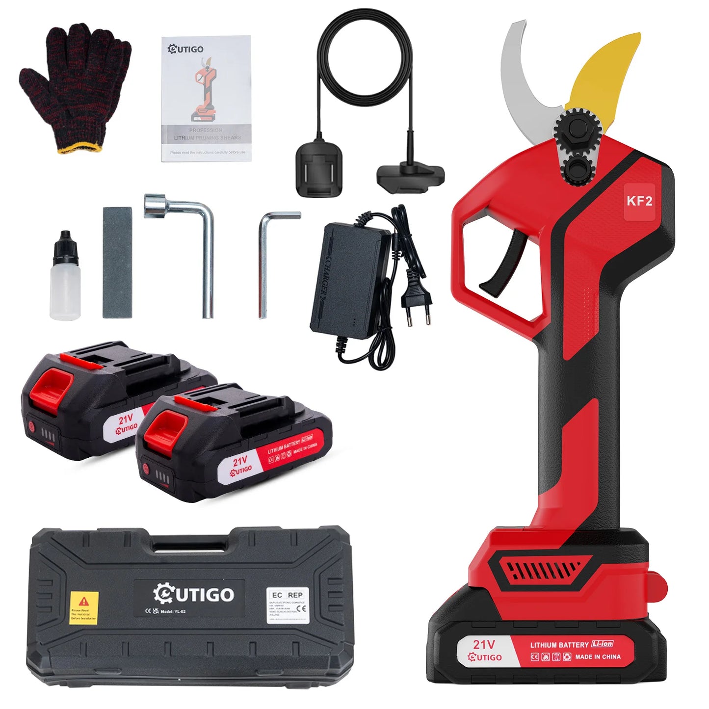 Professionelle Elektrische Gartenschere 25mm 2*1500mAh,2* 21v Lithium-Wiederaufladbar Akku Astschere, Rosenschere