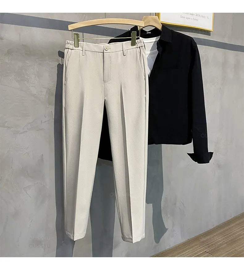 2025 Autumn Winter Men's Casual Pants Suit Pant Slim Fit Work Elastic Waist Jogging Business Trousers Male Black Plus Size 40 42