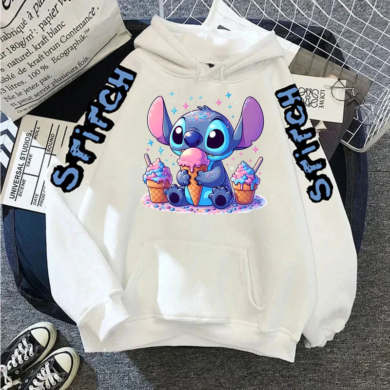 Luxury Brand Women's Hoodies Disney Lilo & Stitch Harajuku Jackets Japanese Fashion Winter Sweaters Women's Warm Sweatshirts.
