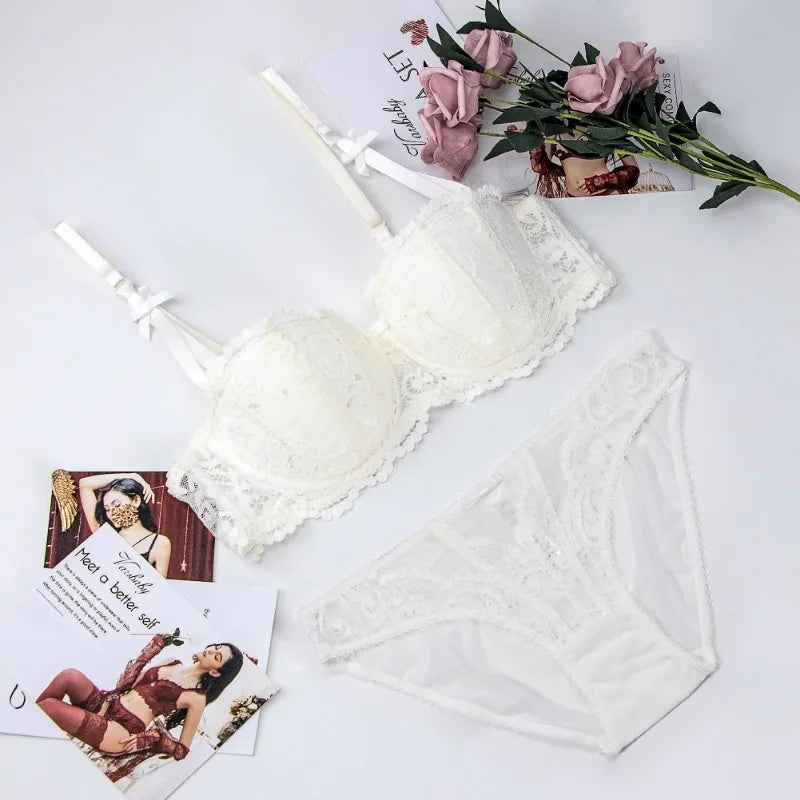 Christmas Red Demi Bra Set: Slimming Adjustable Push Up for Small Bust, Ultra Thin Lingerie Women | Xmas Gift 32AB-38AB 50% OFF.