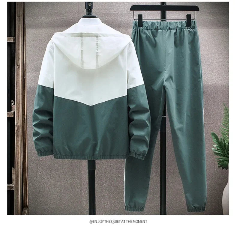 New Men's Sportswear Set Casual Loose Fit Sweatpants with Drawstring Two-Piece Korean Style Autumn Collection.
