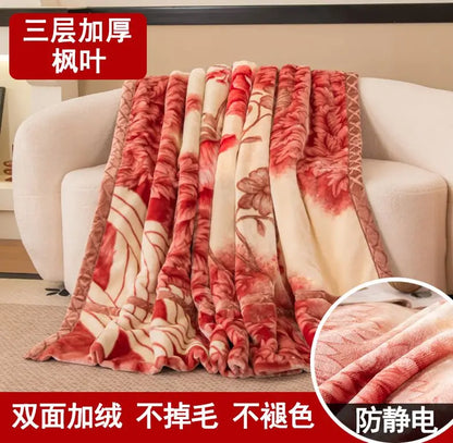 Nordic Style Geometric Printed Blanket Two Person Winter Thickened Quilt Coral Fleece Material Easy To Maintain Plush Bed Sheets