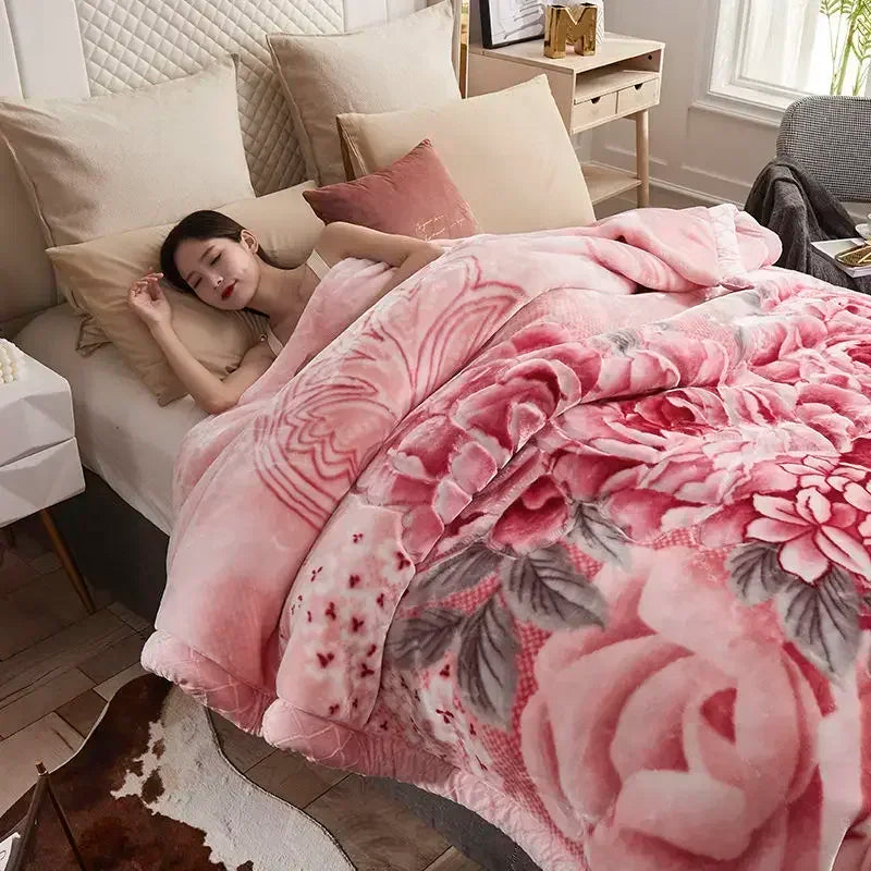 Double Layer Plush Blanket Winter Warm Comfortable Quilt Household Multiple Sizes Soft Comfortable Sheet 4 Season.