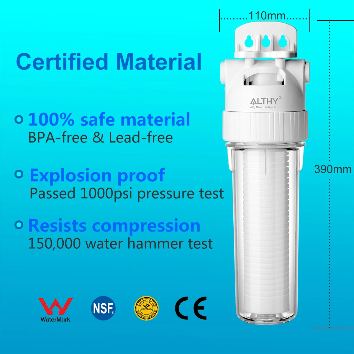 ALTHY 5 Micron Whole House Sediment Water Filter System Prefilter Purifier, 10 Inch PP cotton Pre filter.