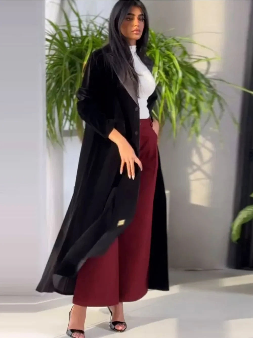 Muslim Women Abaya Eid Lapel Trench Coat Single Breasted Overcoat Ramadan Morocco Dubai caftan kaftan Arab Casual Long Outerwear.