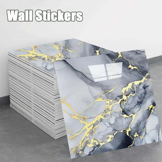 10PCS 30X30CM  Marble Gold 3D Wall Sticker Self Adhesive Tile Stickers Waterproof Oil Home Kitchen Bathroom Floor Sticker