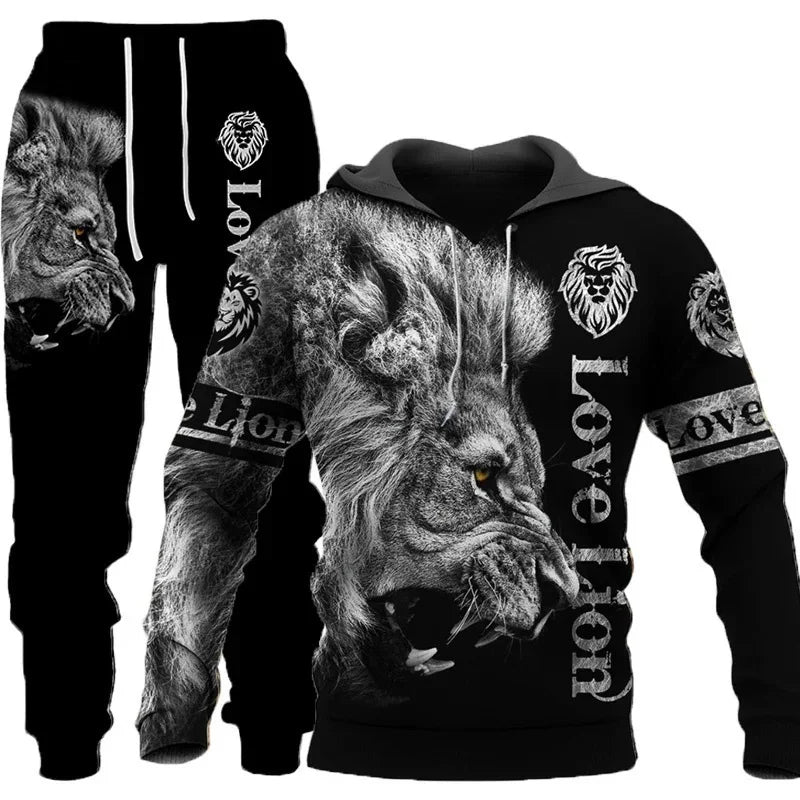 Wolf 3d Printed Hoodie Pants Suit Male Autumn and Winter Casual Sweashirt Pullover Men Tracksuit Set Fashion Men's Clothing Suit