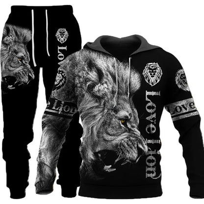 Wolf 3d Printed Hoodie Pants Suit Male Autumn and Winter Casual Sweashirt Pullover Men Tracksuit Set Fashion Men's Clothing Suit
