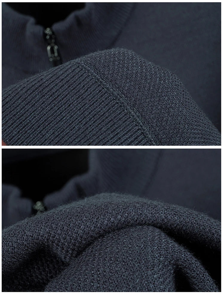High Quality Velvet Thickening Sweater Bottoming Shirt, Men's Half Zip Pullover, Casual Loose New Warm T-shirt, Knitwear
