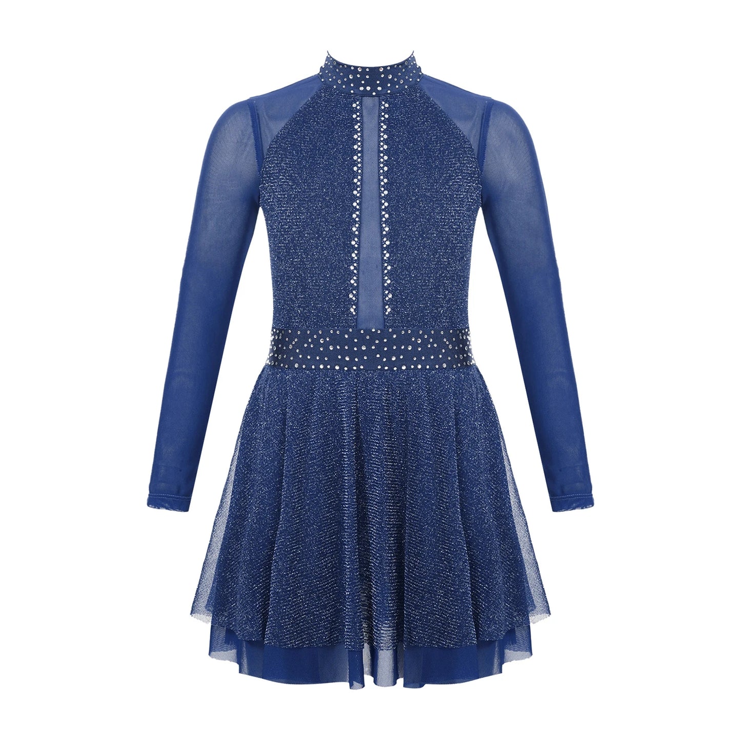 Kinder Mädchen Eiskunstlauf Kostüm Ballett lyrische Tanz gymnastik Trikot Kleid Langarm glänzend Mesh Performance Dance wear