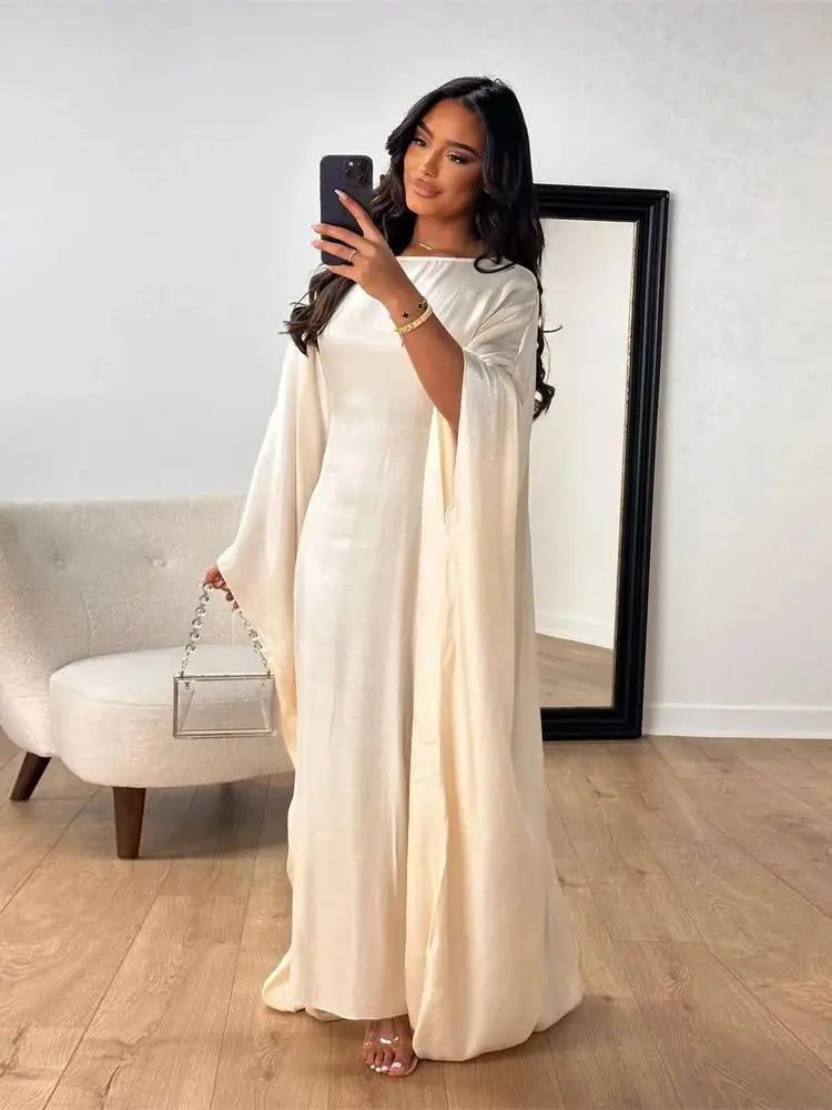 Batwing Butterfly Sleeve Satin Khimar Abaya Dubai Luxury 2024 Muslim Kaftan Dress Abayas For Women Kebaya Caftan Vestidos Femme.