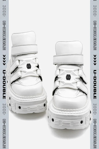 Gothic Ankle Rock Boots 2025 New Punk Style Women Shoes Lace-up White Platform Shoes Woman Metal Decor Woman Sneakers.