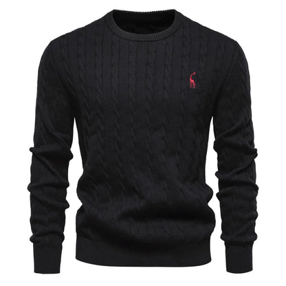 2024 High-quality Men's Sweater Pullover New Deer Embroidery Solid Color Knitted Sweater Men's Knit Sweaters  Men Clothing