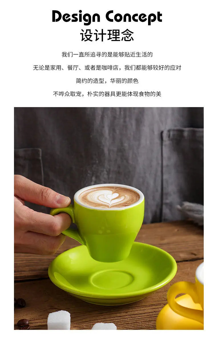 Thickened Ceramic Coffee Cup Set 80ML Italian Espresso Cup Plate Small Cup Colorful with Plate Spoon Drinkware.
