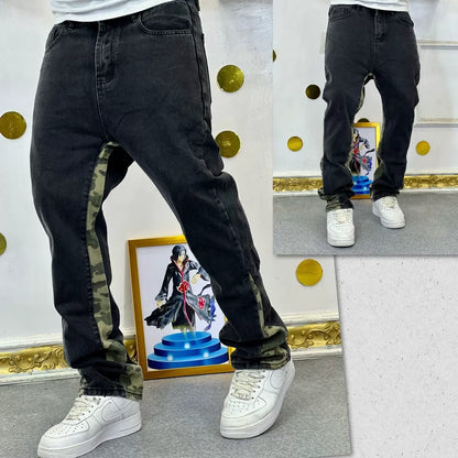 2025 Vintage Men's Jeans Distressed Vibe Bell Bottoms Clean Fit Woodworking Workwear Denim Pants For Outdoor Trade.