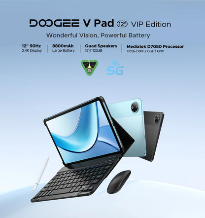Doogee V Pad 5g 2 in 1 Tablet Pc 12" Dimensity 7050 Android 15 32Gb Ram (8+24) 256Gb Rom 8800Mah Battery Wifi 6 Ultra-Thin 5g Pc.