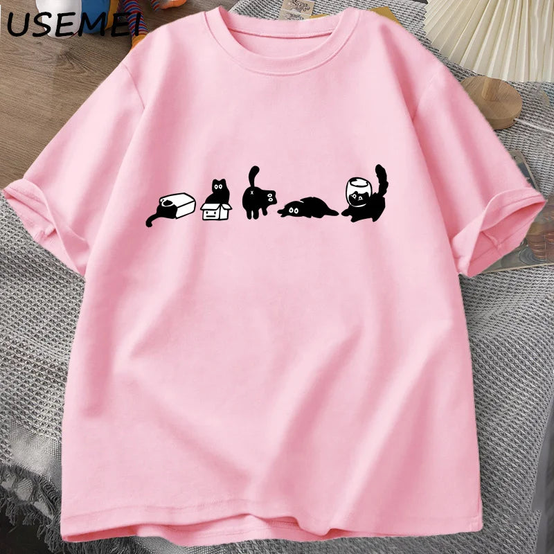Five Mood Cats T-Shirts Oversized Cat Mom Tee Funny Cotton Short Sleeve Cat Lovers T Shirt Men Women Casual O Neck Summer Tops.