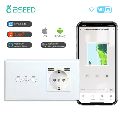 BSEED Wifi Shutter Schalter APP Control Led Smart Blind Serie Weiß Glas Panel Unterstützung Tuya Google Smart Leben Rollladen