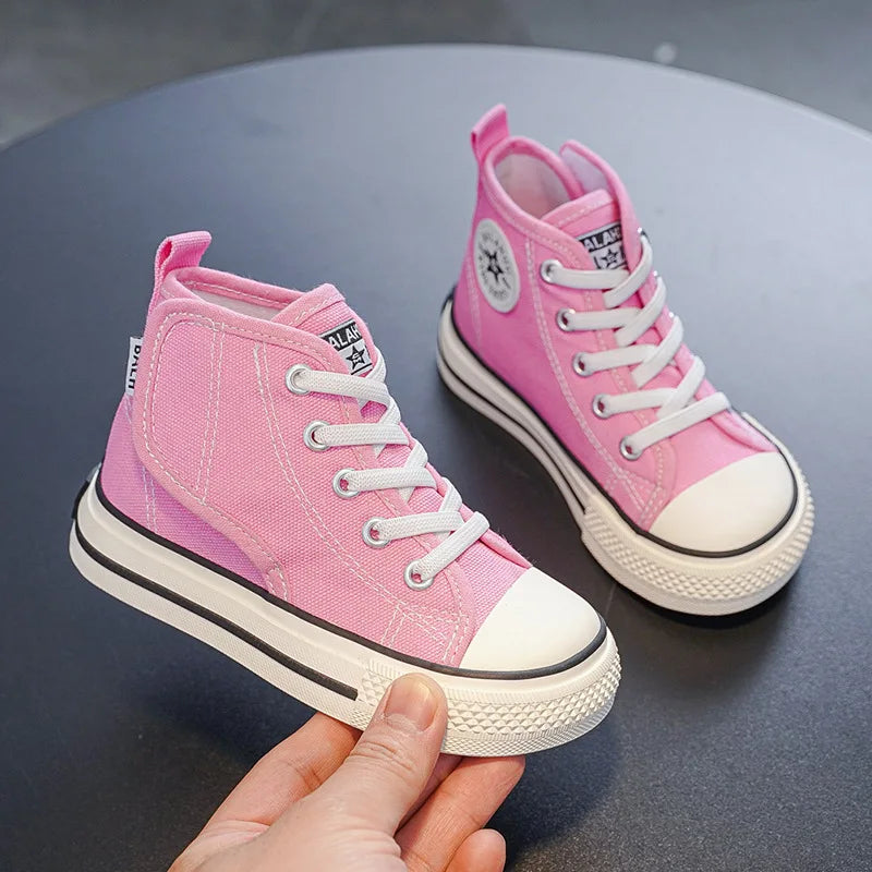 Spring and Autumn New Children's Canvas Shoes Boys High-Top White Shoes Girls Casual Shoes Parent-Child Shoes Board Shoes.