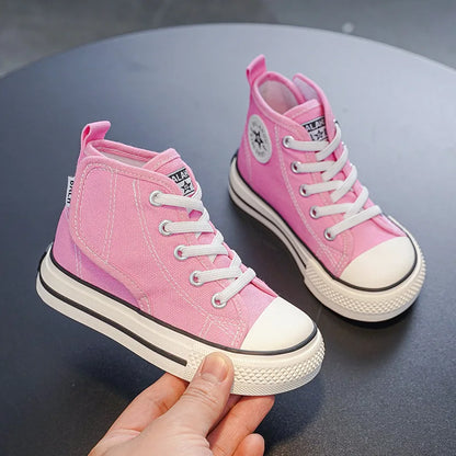Spring and Autumn New Children's Canvas Shoes Boys High-Top White Shoes Girls Casual Shoes Parent-Child Shoes Board Shoes.