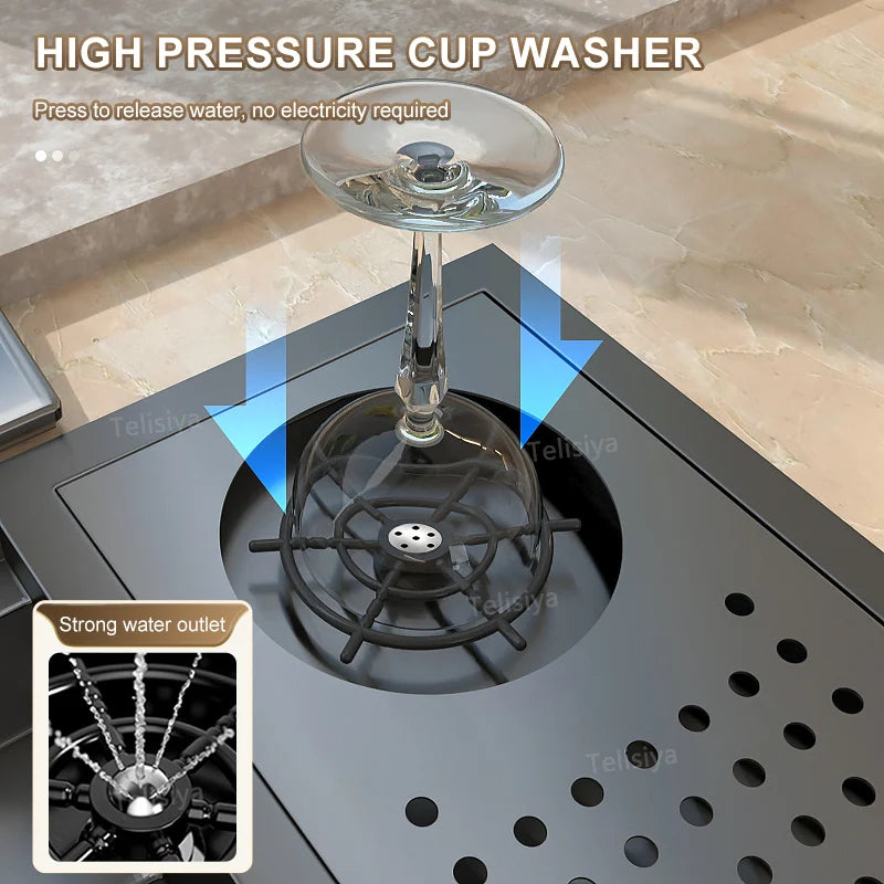 Tassenwascher, versteckte Spüle, Edelstahl, Küchenspülen, Café, Bar, kleiner Einzelschlitz mit Deckel, Balkon, Gartenwaschbecken