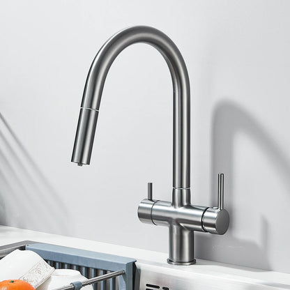 Filter Kitchen Faucet Pull Out Flexible Drinking Water Kitchen Faucets Dual Handle Metal 2 in 1 Hot Cold Water Mixer Tap