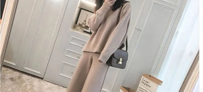 Loribindwood Gestrickte Pullover Breite Bein Hosen Anzug für Frauen Herbst/winter 2022, Neue Koreanische Lose Mode Zwei-stück Set