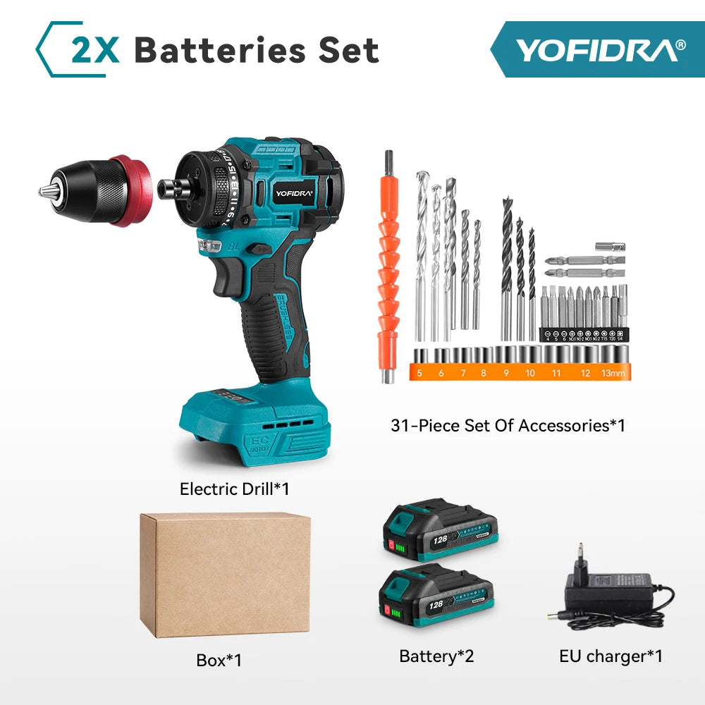 YOFIDRA 2-in-1 bürstenloser Elektroschrauber Handheld Sechskantbohrer Schraubendreher Home Power Tool Set für Makita Akku Pin