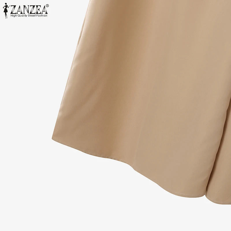 2025 ZANZEA Autumn Pant Sets 2PCS Women Outfits Long Sleeve Cropped Tops Wide Leg Trousers Solid Tracksuits Suit Matching Sets